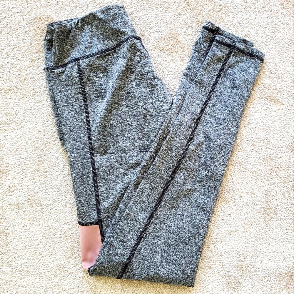 PERFECT CONDITION super cute and comfy heather gray and pink leggings